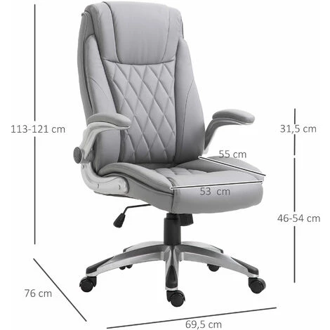 HOMCOM Fauteuil De Bureau Ergonomique Hauteur Réglable Roulettes Pivotant P.U 70 X 76 X 121 Cm Gris - Gris 5 HOMCOM Fauteuil De Bureau Ergonomique Hauteur Réglable Roulettes Pivotant P.U 70 X 76 X 121 Cm Gris - Gris – Image 3