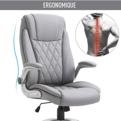 HOMCOM Fauteuil De Bureau Ergonomique Hauteur Réglable Roulettes Pivotant P.U 70 X 76 X 121 Cm Gris - Gris 7 HOMCOM Fauteuil De Bureau Ergonomique Hauteur Réglable Roulettes Pivotant P.U 70 X 76 X 121 Cm Gris - Gris – Image 5