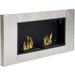 HOMCOM Cheminée Bioéthanol Murale Design Bauhaus 2 Brûleurs 3 L Couverture 25-30 M² Acier Inox Brossé