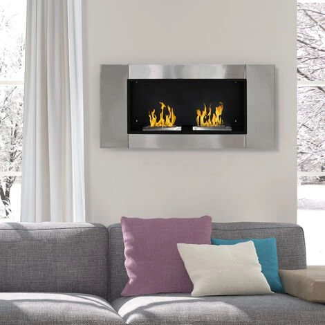 HOMCOM Cheminée Bioéthanol Murale Design Bauhaus 2 Brûleurs 3 L Couverture 25-30 M² Acier Inox Brossé 4 HOMCOM Cheminée Bioéthanol Murale Design Bauhaus 2 Brûleurs 3 L Couverture 25-30 M² Acier Inox Brossé – Image 2