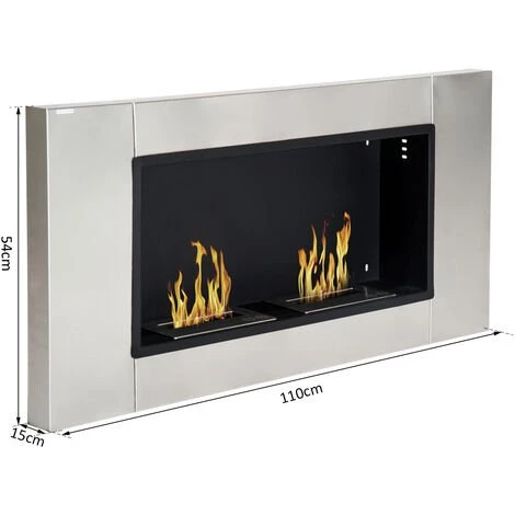 HOMCOM Cheminée Bioéthanol Murale Design Bauhaus 2 Brûleurs 3 L Couverture 25-30 M² Acier Inox Brossé 5 HOMCOM Cheminée Bioéthanol Murale Design Bauhaus 2 Brûleurs 3 L Couverture 25-30 M² Acier Inox Brossé – Image 3