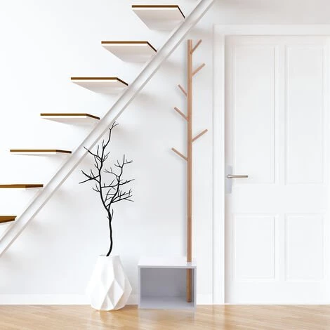 HOMCOM Meuble Rangement Porte-manteaux 2 En 1 Design Contemporain Cosy Dim. 40L X 30l X 180H Cm MDF Blanc Bois Massif Bambou - Blanc 4 HOMCOM Meuble Rangement Porte-manteaux 2 En 1 Design Contemporain Cosy Dim. 40L X 30l X 180H Cm MDF Blanc Bois Massif Bambou - Blanc – Image 2