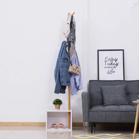 HOMCOM Meuble Rangement Porte-manteaux 2 En 1 Design Contemporain Cosy Dim. 40L X 30l X 180H Cm MDF Blanc Bois Massif Bambou - Blanc 6 HOMCOM Meuble Rangement Porte-manteaux 2 En 1 Design Contemporain Cosy Dim. 40L X 30l X 180H Cm MDF Blanc Bois Massif Bambou - Blanc – Image 4