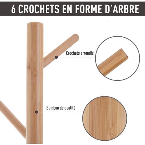 HOMCOM Meuble Rangement Porte-manteaux 2 En 1 Design Contemporain Cosy Dim. 40L X 30l X 180H Cm MDF Blanc Bois Massif Bambou - Blanc 7 HOMCOM Meuble Rangement Porte-manteaux 2 En 1 Design Contemporain Cosy Dim. 40L X 30l X 180H Cm MDF Blanc Bois Massif Bambou - Blanc – Image 5