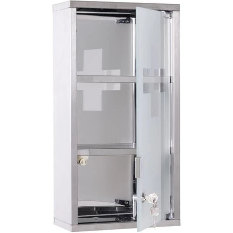 HOMCOM Armoire à Pharmacie 2 étagères 3 Niveaux Verrouillable Porte Verre Trempé Dépoli Logo Croix 25L X 12l X 48H Cm Acier Inox 3 HOMCOM Armoire à Pharmacie 2 étagères 3 Niveaux Verrouillable Porte Verre Trempé Dépoli Logo Croix 25L X 12l X 48H Cm Acier Inox
