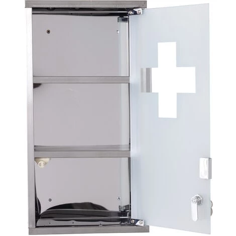 HOMCOM Armoire à Pharmacie 2 étagères 3 Niveaux Verrouillable Porte Verre Trempé Dépoli Logo Croix 25L X 12l X 48H Cm Acier Inox 6 HOMCOM Armoire à Pharmacie 2 étagères 3 Niveaux Verrouillable Porte Verre Trempé Dépoli Logo Croix 25L X 12l X 48H Cm Acier Inox – Image 4