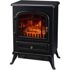 HOMCOM Cheminée électrique Poêle Style Rétro Thermostat 1000-2000 W Noir