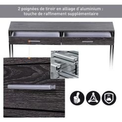 HOMCOM Console Table D'appoint Design Industriel Dim. 120L X 30l X 81H Cm 2 Tiroirs étagère Acier Noir Panneaux Particules Bois Gris -France HOMCOM Soldes 2022 15092702 4