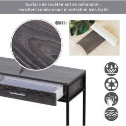 HOMCOM Console Table D'appoint Design Industriel Dim. 120L X 30l X 81H Cm 2 Tiroirs étagère Acier Noir Panneaux Particules Bois Gris -France HOMCOM Soldes 2022 15092702 5