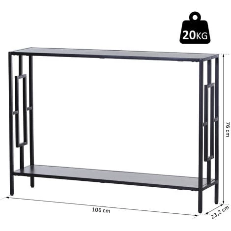 HOMCOM Console Table D'appoint Design Industriel Dim. 106L X 23l X 76H Cm étagère Acier Noir Panneaux Particules Bois Gris - Gris 5 HOMCOM Console Table D'appoint Design Industriel Dim. 106L X 23l X 76H Cm étagère Acier Noir Panneaux Particules Bois Gris - Gris – Image 3
