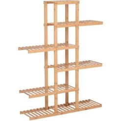 HOMCOM Etagère Salle De Bain Bambou Meuble De Rangement De Salle De Bain Design Cosy Naturel 6 Espaces De Rangement Dim. 98L X 28l X 132H Cm - Marron