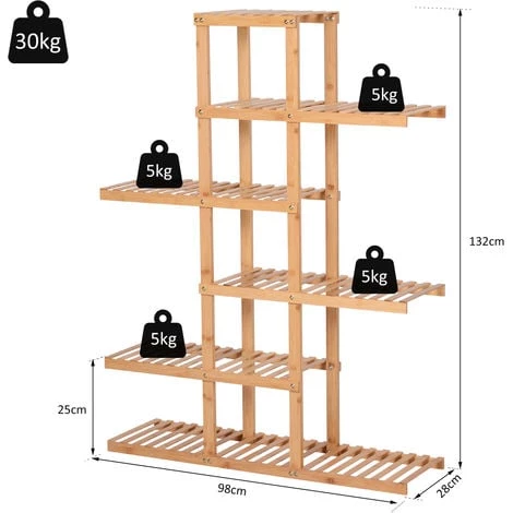 HOMCOM Etagère Salle De Bain Bambou Meuble De Rangement De Salle De Bain Design Cosy Naturel 6 Espaces De Rangement Dim. 98L X 28l X 132H Cm - Marron 5 HOMCOM Etagère Salle De Bain Bambou Meuble De Rangement De Salle De Bain Design Cosy Naturel 6 Espaces De Rangement Dim. 98L X 28l X 132H Cm - Marron – Image 3