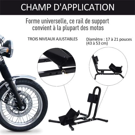 HOMCOM Rail De Support Universel Pour Moto - Support Béquille Moto - Bloque Roue 17 à 21 Pouces Métal époxy Noir - Noir 7 HOMCOM Rail De Support Universel Pour Moto - Support Béquille Moto - Bloque Roue 17 à 21 Pouces Métal époxy Noir - Noir – Image 5