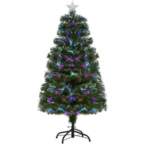 HOMCOM Sapin De Noël Artificiel Lumineux Fibre Optique LED Multicolore + Support Pied Ø 66 X 120H Cm 130 Branches étoile Sommet Brillante Vert - Vert 4 HOMCOM Sapin De Noël Artificiel Lumineux Fibre Optique LED Multicolore + Support Pied Ø 66 X 120H Cm 130 Branches étoile Sommet Brillante Vert - Vert – Image 2