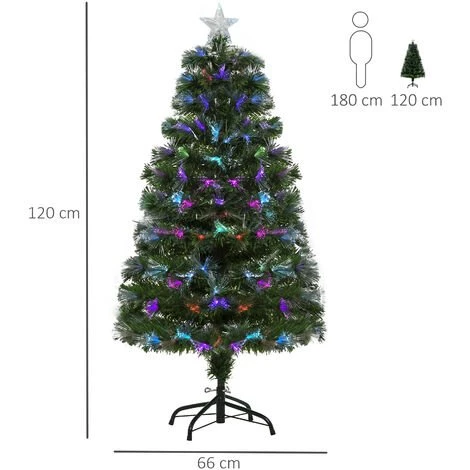 HOMCOM Sapin De Noël Artificiel Lumineux Fibre Optique LED Multicolore + Support Pied Ø 66 X 120H Cm 130 Branches étoile Sommet Brillante Vert - Vert 5 HOMCOM Sapin De Noël Artificiel Lumineux Fibre Optique LED Multicolore + Support Pied Ø 66 X 120H Cm 130 Branches étoile Sommet Brillante Vert - Vert – Image 3
