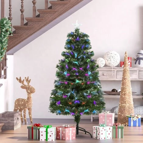 HOMCOM Sapin De Noël Artificiel Lumineux Fibre Optique LED Multicolore + Support Pied Ø 66 X 120H Cm 130 Branches étoile Sommet Brillante Vert - Vert 6 HOMCOM Sapin De Noël Artificiel Lumineux Fibre Optique LED Multicolore + Support Pied Ø 66 X 120H Cm 130 Branches étoile Sommet Brillante Vert - Vert – Image 4