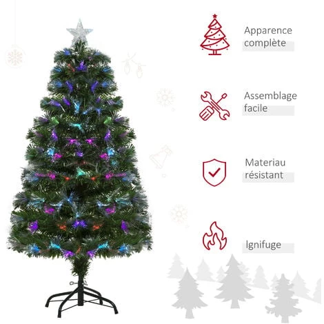 HOMCOM Sapin De Noël Artificiel Lumineux Fibre Optique LED Multicolore + Support Pied Ø 66 X 120H Cm 130 Branches étoile Sommet Brillante Vert - Vert 7 HOMCOM Sapin De Noël Artificiel Lumineux Fibre Optique LED Multicolore + Support Pied Ø 66 X 120H Cm 130 Branches étoile Sommet Brillante Vert - Vert – Image 5