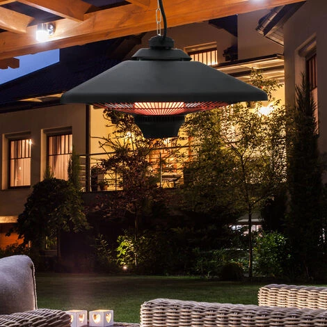 HOMCOM Outsunny Chauffage Radiant Suspendu 43L X 43l X 25H Cm 2 Tubes 1000/2000 W Extérieur Intérieur Télécommande éclairage LED Intégré Noir 4 HOMCOM Outsunny Chauffage Radiant Suspendu 43L X 43l X 25H Cm 2 Tubes 1000/2000 W Extérieur Intérieur Télécommande éclairage LED Intégré Noir – Image 2