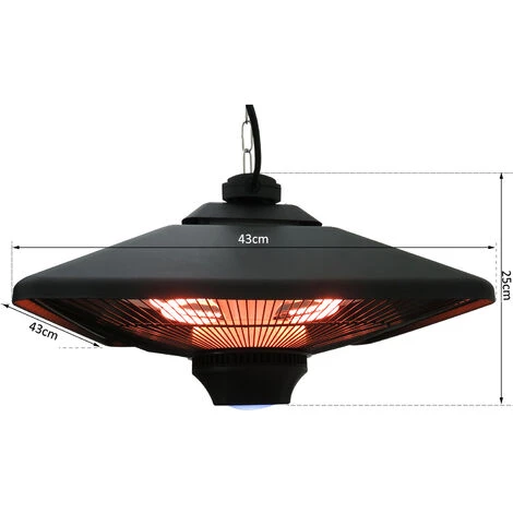 HOMCOM Outsunny Chauffage Radiant Suspendu 43L X 43l X 25H Cm 2 Tubes 1000/2000 W Extérieur Intérieur Télécommande éclairage LED Intégré Noir 5 HOMCOM Outsunny Chauffage Radiant Suspendu 43L X 43l X 25H Cm 2 Tubes 1000/2000 W Extérieur Intérieur Télécommande éclairage LED Intégré Noir – Image 3