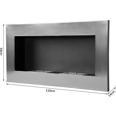 HOMCOM Cheminée Bioéthanol Murale Design Bauhaus Double Brûleur 3 L 110L X 14l X 54H Cm Couverture 25-30 M² Acier Inox. Brossé 5 HOMCOM Cheminée Bioéthanol Murale Design Bauhaus Double Brûleur 3 L 110L X 14l X 54H Cm Couverture 25-30 M² Acier Inox. Brossé – Image 3