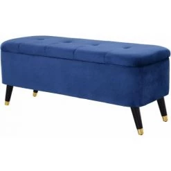 HOMCOM Banc Coffre De Rangement 2 En 1 Dim. 117L X 44l X 50H Cm Velours Capitonné - Bleu
