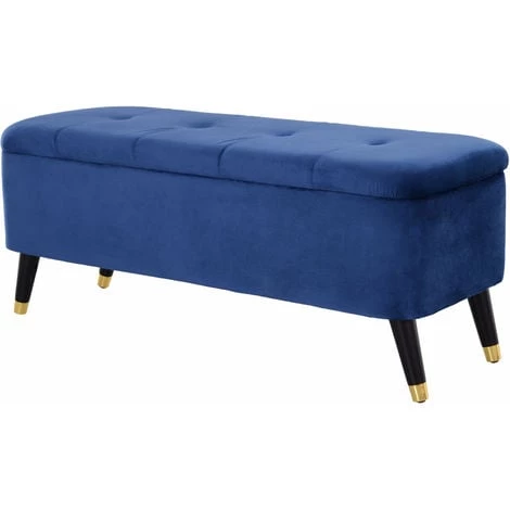 HOMCOM Banc Coffre De Rangement 2 En 1 Dim. 117L X 44l X 50H Cm Velours Capitonné - Bleu 3 HOMCOM Banc Coffre De Rangement 2 En 1 Dim. 117L X 44l X 50H Cm Velours Capitonné - Bleu