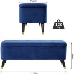 HOMCOM Banc Coffre De Rangement 2 En 1 Dim. 117L X 44l X 50H Cm Velours Capitonné - Bleu 9 HOMCOM Banc Coffre De Rangement 2 En 1 Dim. 117L X 44l X 50H Cm Velours Capitonné - Bleu -France HOMCOM Soldes 2022 15764511 3