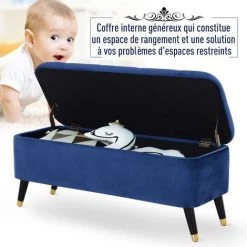 HOMCOM Banc Coffre De Rangement 2 En 1 Dim. 117L X 44l X 50H Cm Velours Capitonné - Bleu 10 HOMCOM Banc Coffre De Rangement 2 En 1 Dim. 117L X 44l X 50H Cm Velours Capitonné - Bleu -France HOMCOM Soldes 2022 15764511 4