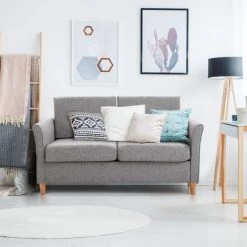HOMCOM Canapé 2 Places Design Scandinave Dim. 141L X 65l X 78H Cm Pieds Bois Massif Tissu Lin Gris Clair Chiné - Gris -France HOMCOM Soldes 2022 15764513 2