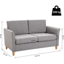 HOMCOM Canapé 2 Places Design Scandinave Dim. 141L X 65l X 78H Cm Pieds Bois Massif Tissu Lin Gris Clair Chiné - Gris -France HOMCOM Soldes 2022 15764513 3