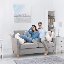 HOMCOM Canapé 2 Places Design Scandinave Dim. 141L X 65l X 78H Cm Pieds Bois Massif Tissu Lin Gris Clair Chiné - Gris -France HOMCOM Soldes 2022 15764513 4