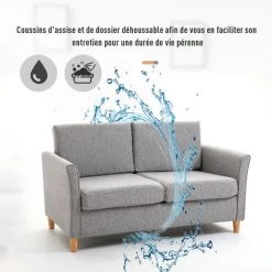 HOMCOM Canapé 2 Places Design Scandinave Dim. 141L X 65l X 78H Cm Pieds Bois Massif Tissu Lin Gris Clair Chiné - Gris -France HOMCOM Soldes 2022 15764513 5