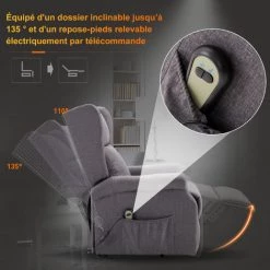HOMCOM Fauteuil De Relaxation électrique Fauteuil Releveur Inclinable Avec Repose-pied Ajustable Lin Gris Chiné -France HOMCOM Soldes 2022 15874220 5