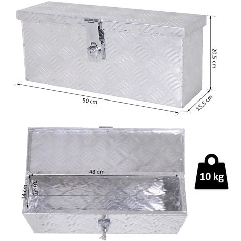 HOMCOM Boite De Rangement - Boîte à Outils En Aluminium - Caisse à Outil Alu. Verrouillage Clé Dim. 50L X 15,5l X 20,5H Cm - Gris 5 HOMCOM Boite De Rangement - Boîte à Outils En Aluminium - Caisse à Outil Alu. Verrouillage Clé Dim. 50L X 15,5l X 20,5H Cm - Gris – Image 3