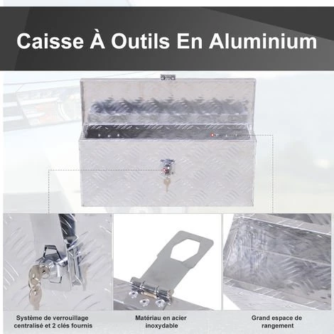 HOMCOM Boite De Rangement - Boîte à Outils En Aluminium - Caisse à Outil Alu. Verrouillage Clé Dim. 50L X 15,5l X 20,5H Cm - Gris 7 HOMCOM Boite De Rangement - Boîte à Outils En Aluminium - Caisse à Outil Alu. Verrouillage Clé Dim. 50L X 15,5l X 20,5H Cm - Gris – Image 5
