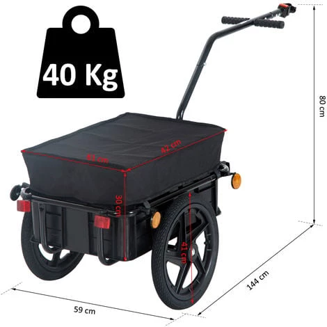 HOMCOM Remorque Vélo Remorque De Transport Pour Vélo 144L X 59l X 80H Cm Barre D'attelage Universelle Acier Noir 5 HOMCOM Remorque Vélo Remorque De Transport Pour Vélo 144L X 59l X 80H Cm Barre D'attelage Universelle Acier Noir – Image 3