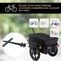HOMCOM Remorque Vélo Remorque De Transport Pour Vélo 144L X 59l X 80H Cm Barre D'attelage Universelle Acier Noir 10 HOMCOM Remorque Vélo Remorque De Transport Pour Vélo 144L X 59l X 80H Cm Barre D'attelage Universelle Acier Noir -France HOMCOM Soldes 2022 16630701 4