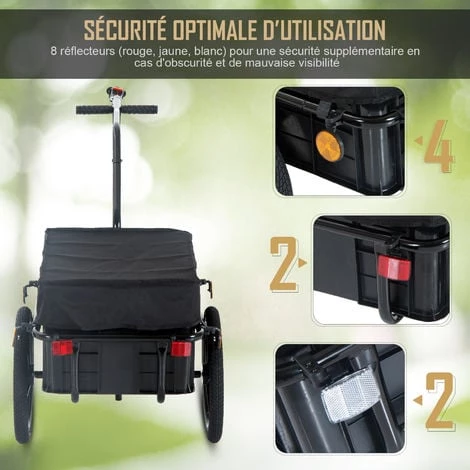 HOMCOM Remorque Vélo Remorque De Transport Pour Vélo 144L X 59l X 80H Cm Barre D'attelage Universelle Acier Noir 7 HOMCOM Remorque Vélo Remorque De Transport Pour Vélo 144L X 59l X 80H Cm Barre D'attelage Universelle Acier Noir – Image 5