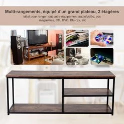 HOMCOM Meuble TV Design Industriel Dim. 120L X 40l X 45H Cm Grand Plateau 2 étagères Panneaux Particules Coloris Boisé Métal Noir - Marron 10 HOMCOM Meuble TV Design Industriel Dim. 120L X 40l X 45H Cm Grand Plateau 2 étagères Panneaux Particules Coloris Boisé Métal Noir - Marron -France HOMCOM Soldes 2022 16641215 4