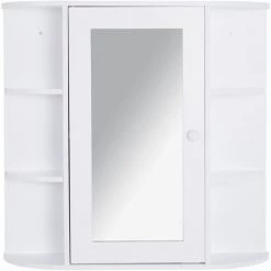 HOMCOM Armoire Murale Salle De Bain Armoire à Glace Placard De Rangement Toilettes 1 Porte + étagères Latérales MDF Blanc - Blanc
