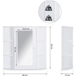 HOMCOM Armoire Murale Salle De Bain Armoire à Glace Placard De Rangement Toilettes 1 Porte + étagères Latérales MDF Blanc - Blanc 9 HOMCOM Armoire Murale Salle De Bain Armoire à Glace Placard De Rangement Toilettes 1 Porte + étagères Latérales MDF Blanc - Blanc -France HOMCOM Soldes 2022 16740528 3