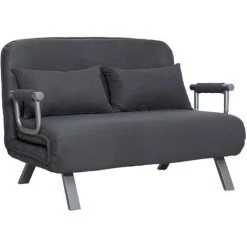HOMCOM Canapé-lit Canapé Convertible 2 Places Déhoussable Grand Confort 2 Coussins Fournis Pieds Accoudoirs Métal Suède Gris Foncé - Gris Foncé