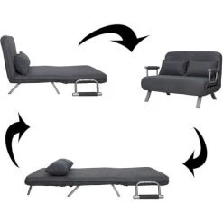 HOMCOM Canapé-lit Canapé Convertible 2 Places Déhoussable Grand Confort 2 Coussins Fournis Pieds Accoudoirs Métal Suède Gris Foncé - Gris Foncé -France HOMCOM Soldes 2022 16794529 4