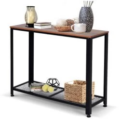 HOMCOM Console Table D'appoint Vintage Style Industriel Dim. 101L X 35l X 80H Cm étagère Métal Noir Panneaux Particules Imitation Bois - Marron 10 HOMCOM Console Table D'appoint Vintage Style Industriel Dim. 101L X 35l X 80H Cm étagère Métal Noir Panneaux Particules Imitation Bois - Marron -France HOMCOM Soldes 2022 16794532 4