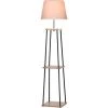 HOMCOM Lampadaire Design Contemporain Dim. 40L X 40l X 160H Cm 40 W Max. 3 étagères Intégrées Bois Massif Caoutchouc Métal Noir Lin Beige - Beige