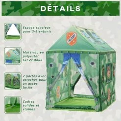 HOMCOM Tente Enfant Tente De Jeu Tente Militaire Dim. 93L X 69l X 103H Cm 2 Portes Polyester Vert 10 HOMCOM Tente Enfant Tente De Jeu Tente Militaire Dim. 93L X 69l X 103H Cm 2 Portes Polyester Vert -France HOMCOM Soldes 2022 16811231 4