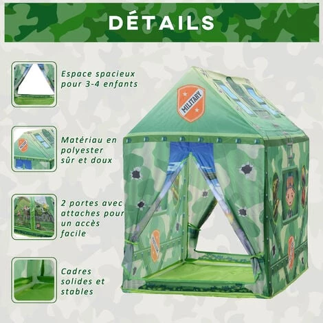 HOMCOM Tente Enfant Tente De Jeu Tente Militaire Dim. 93L X 69l X 103H Cm 2 Portes Polyester Vert 6 HOMCOM Tente Enfant Tente De Jeu Tente Militaire Dim. 93L X 69l X 103H Cm 2 Portes Polyester Vert – Image 4