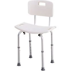 HOMCOM Chaise De Douche Siège De Douche Ergonomique Hauteur Réglable Pieds Antidérapants Charge Max. 136 Kg Alu HDPE Blanc