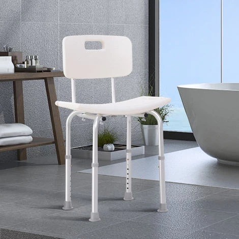 HOMCOM Chaise De Douche Siège De Douche Ergonomique Hauteur Réglable Pieds Antidérapants Charge Max. 136 Kg Alu HDPE Blanc 4 HOMCOM Chaise De Douche Siège De Douche Ergonomique Hauteur Réglable Pieds Antidérapants Charge Max. 136 Kg Alu HDPE Blanc – Image 2
