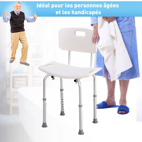 HOMCOM Chaise De Douche Siège De Douche Ergonomique Hauteur Réglable Pieds Antidérapants Charge Max. 136 Kg Alu HDPE Blanc 7 HOMCOM Chaise De Douche Siège De Douche Ergonomique Hauteur Réglable Pieds Antidérapants Charge Max. 136 Kg Alu HDPE Blanc – Image 5